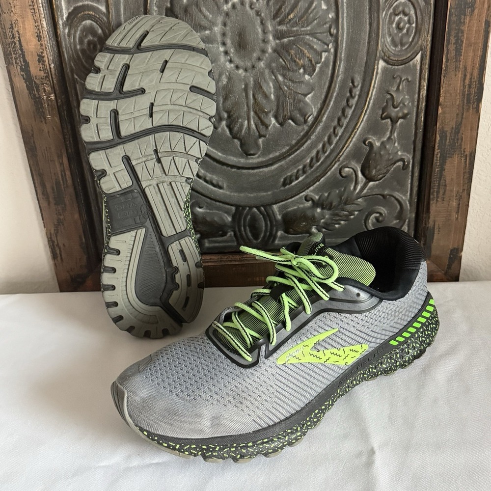 Brooks Adrenaline GTS 20 Shoes Mens 11.5 Gray Neon Running Athletic‎ 1103071D075
